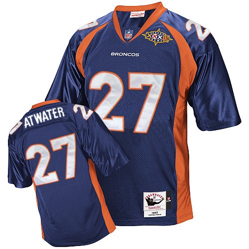 Men's Authentic Steve Atwater Super Bowl Mitchell and Ness Jersey Navy Blue Alternate - #27 Throwback NFL Denver Broncos